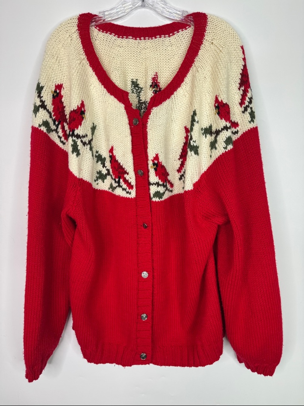 Vintage Cardigan Hand Knit Button Up Sweater Size XL